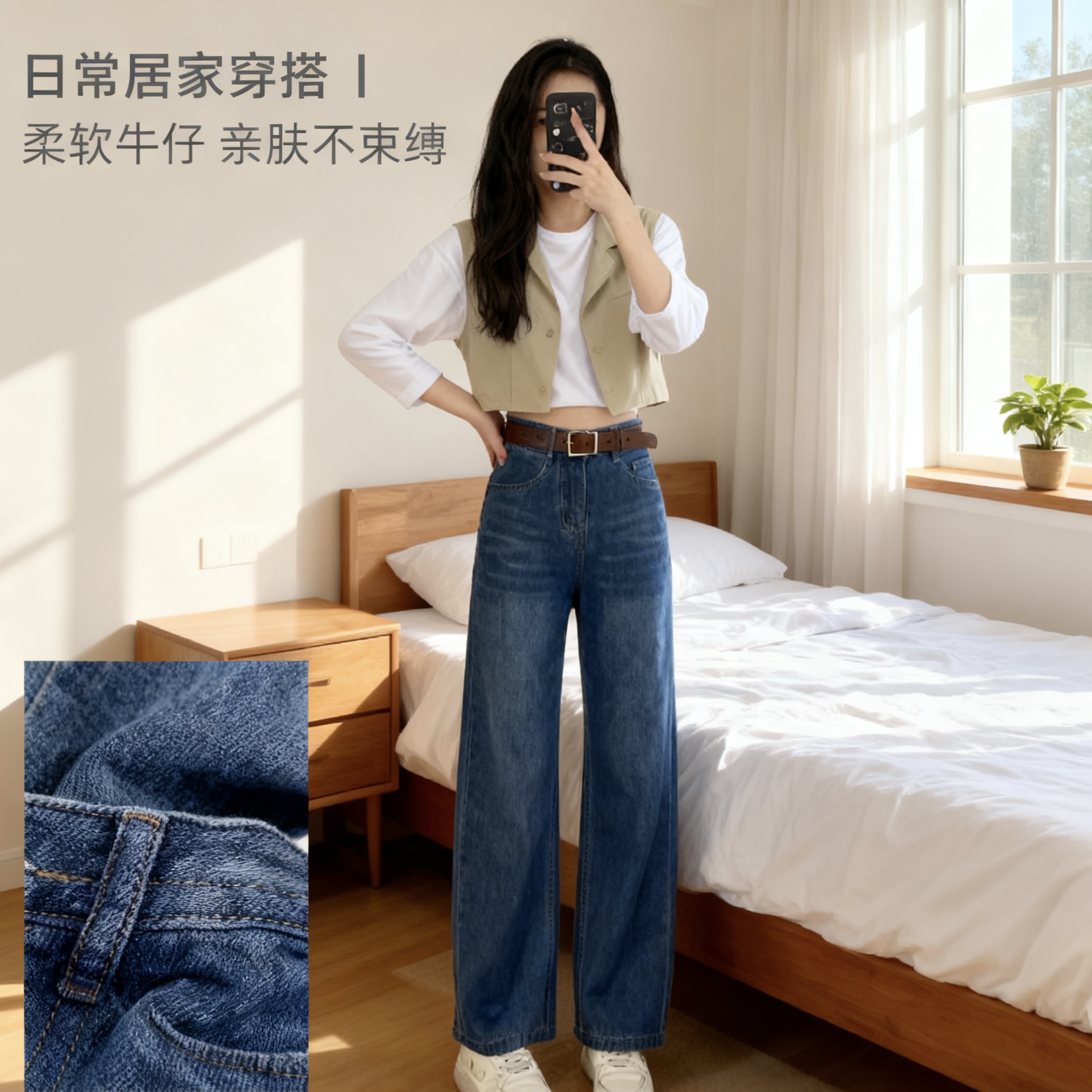 【瑕疵品95112款】莱赛尔天丝直筒牛仔裤女无弹高腰A字版显瘦软牛仔