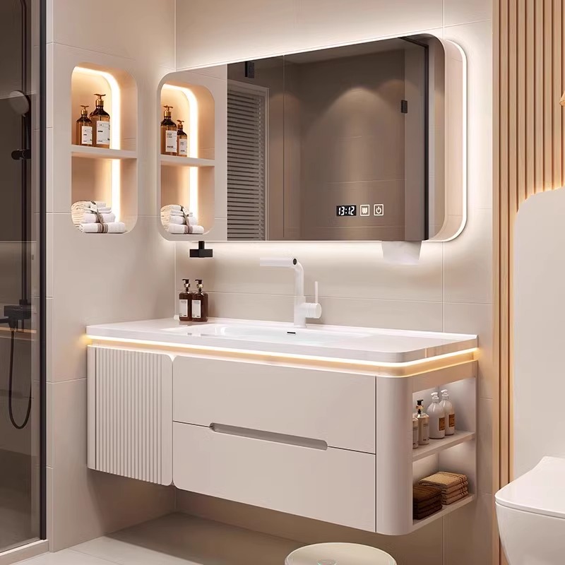 橡胶木浴室柜组合马桶侧边收纳柜卫生间陶瓷一体盆洗手盆洗脸盆柜