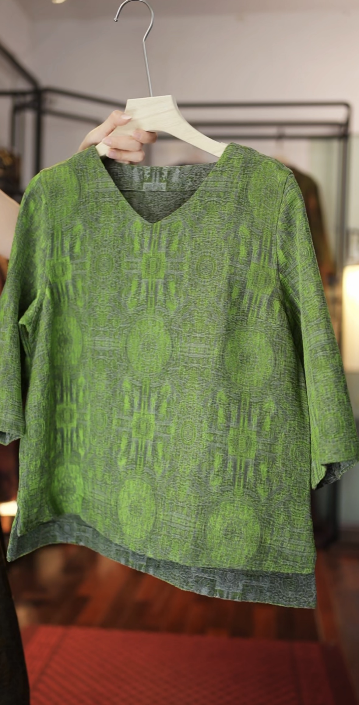 【霜花上衣绿】提花宽松型复古新中式风中式霜花上衣绿