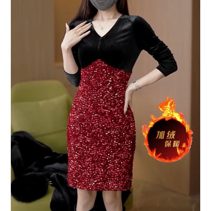 【加绒】高级感轻奢气质显瘦女人味连衣裙Q191519