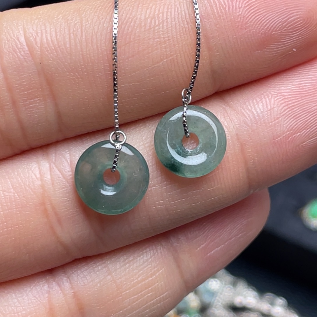 翡翠银S925镶嵌耳饰纯天然缅甸翡翠A货