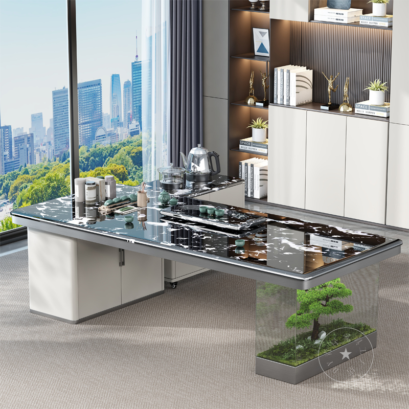 轻奢现代微晶石茶台茶桌办公室客厅家用整板一体茶桌椅组合泡茶几