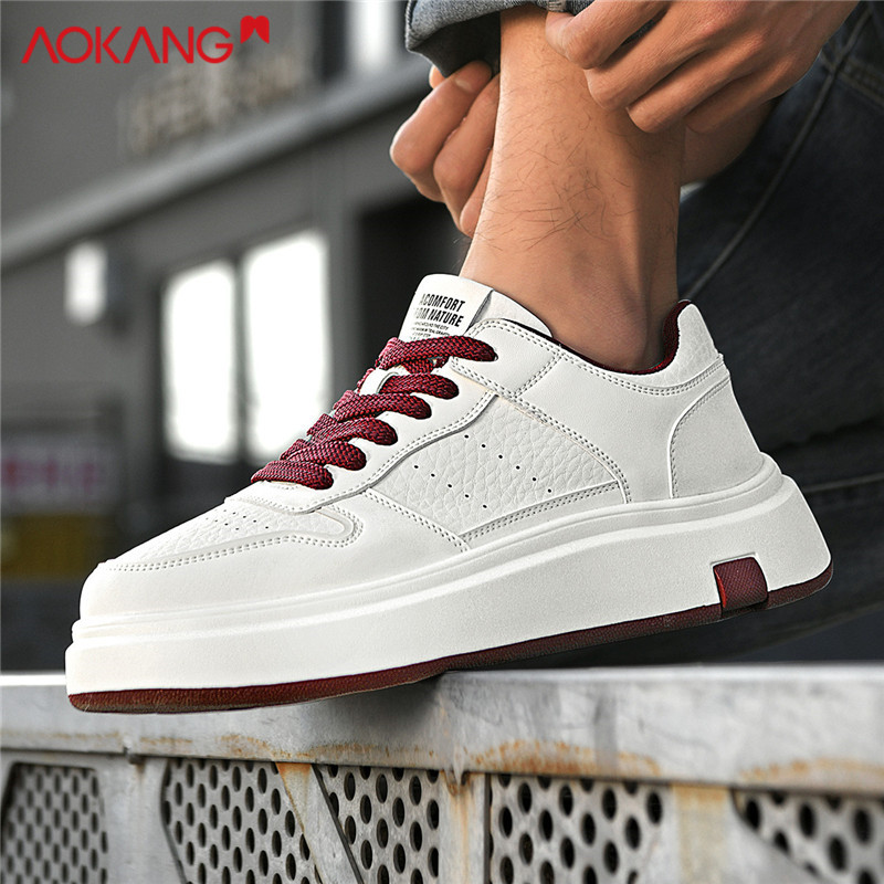 Aokang/奥康男鞋夏季百搭白红厚底透气增高鞋软底休闲男款板鞋