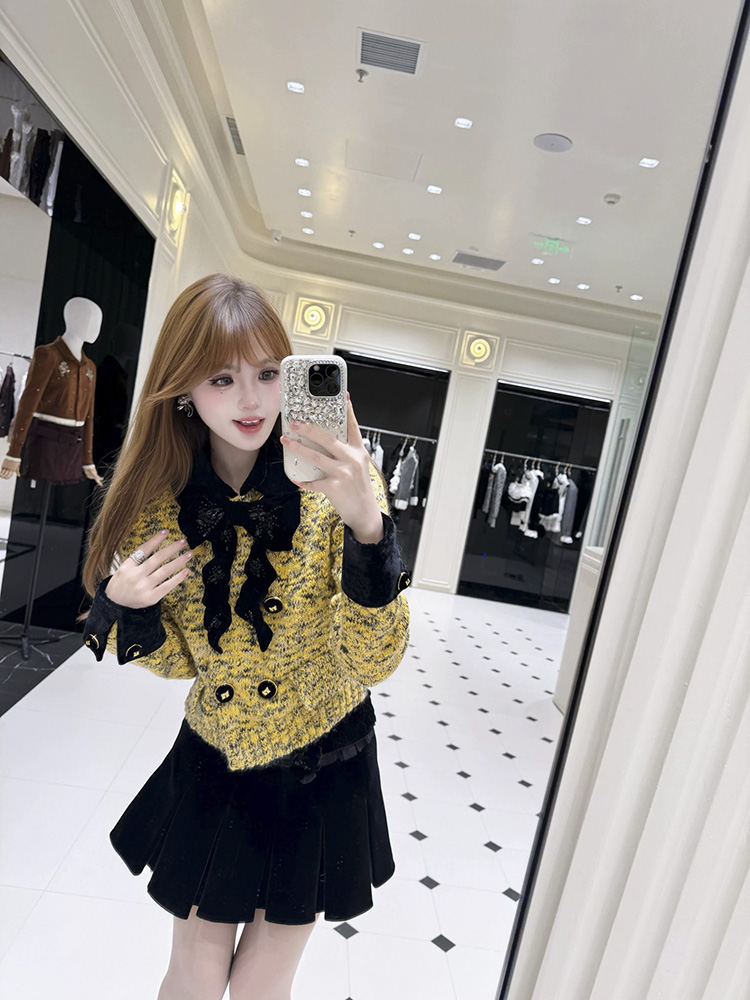 【DÉ MYSTÈRE】拉拉家2025秋季新款撞色蝴蝶结针织开衫外套GFC25113