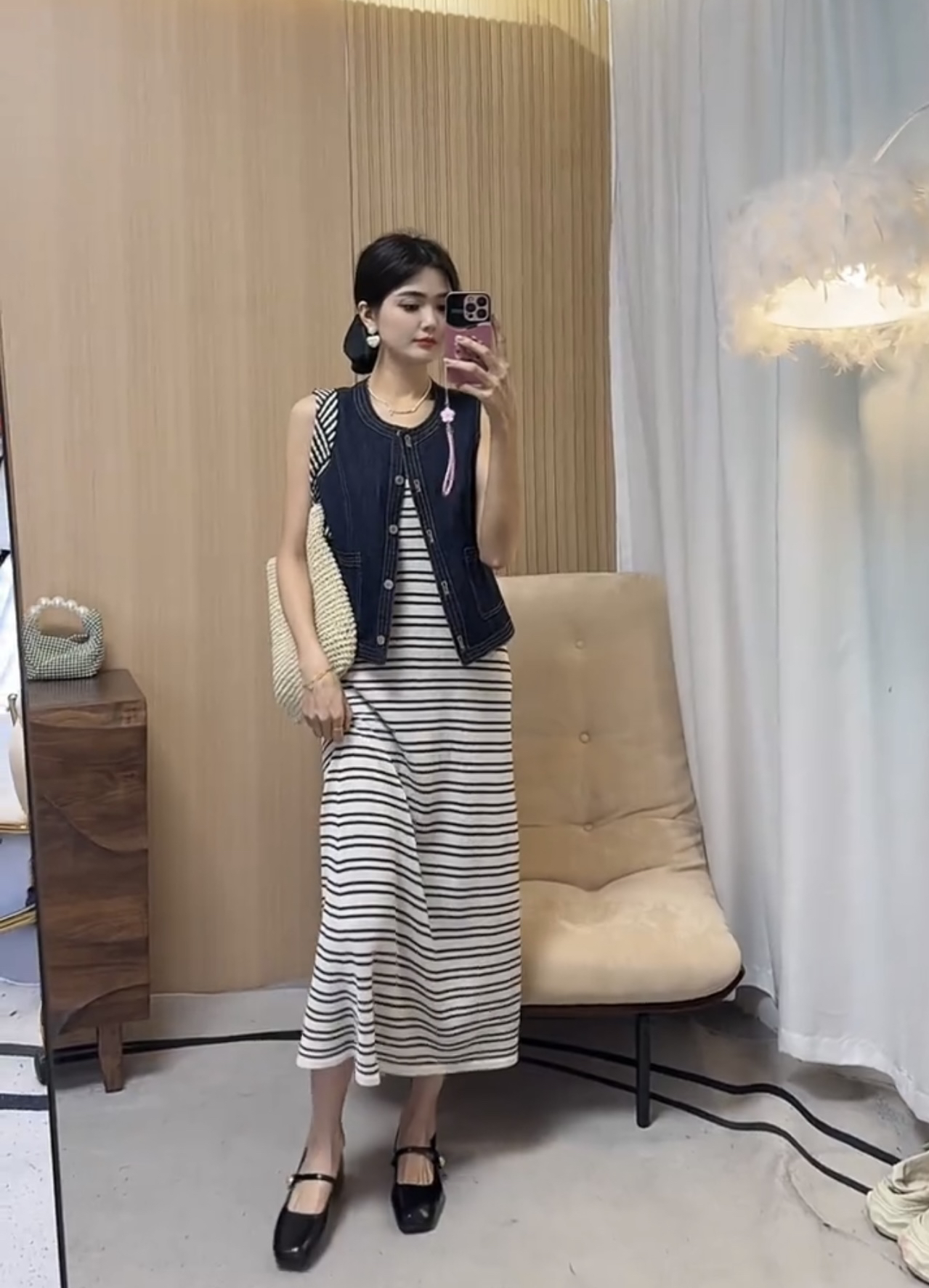 【海南简爱】韩系坎肩无袖马甲➕条纹吊带裙 88843