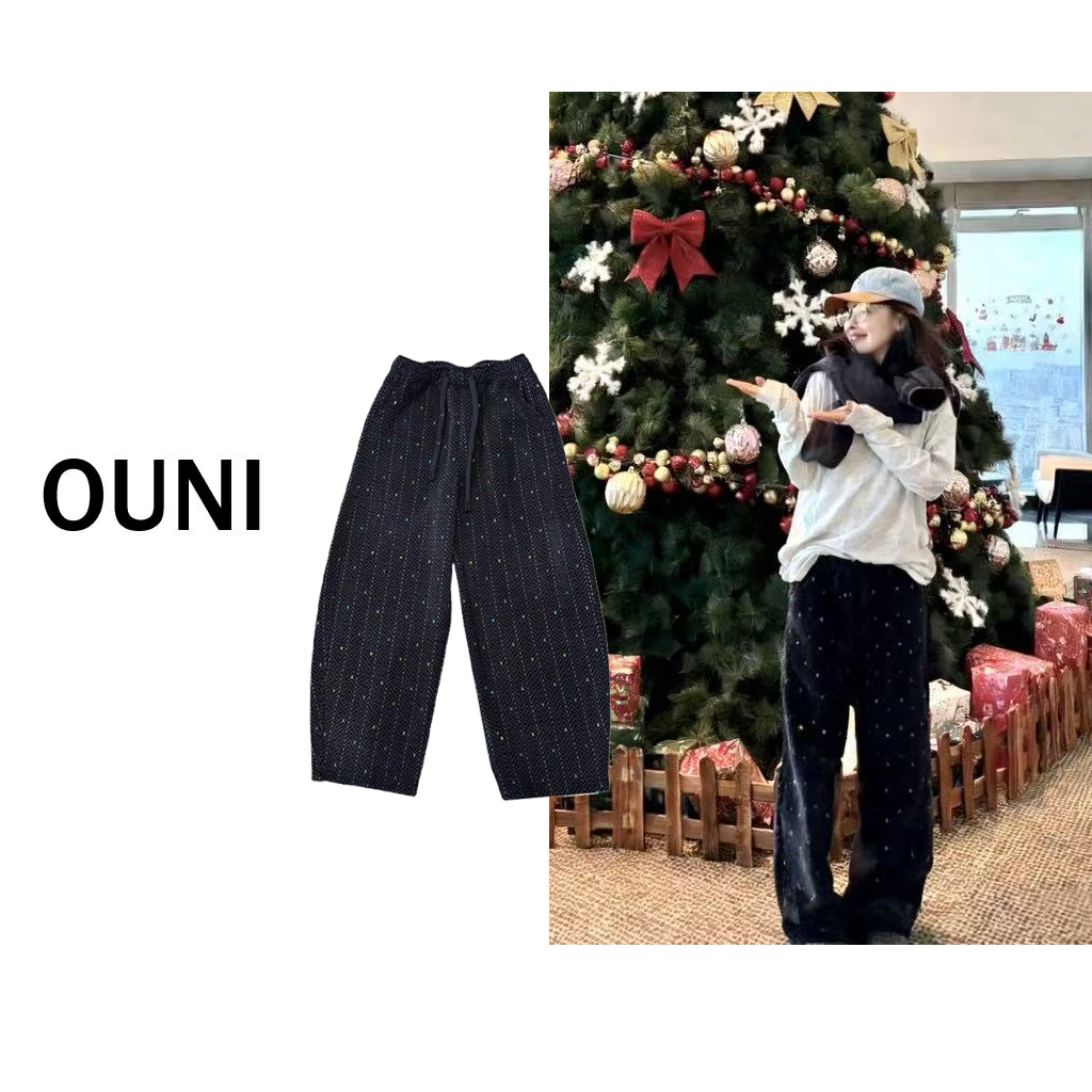  OUNI “ 暖棉冬语 “ 章若N同款 ~ 星空刺绣慵懒感弯刀裤女