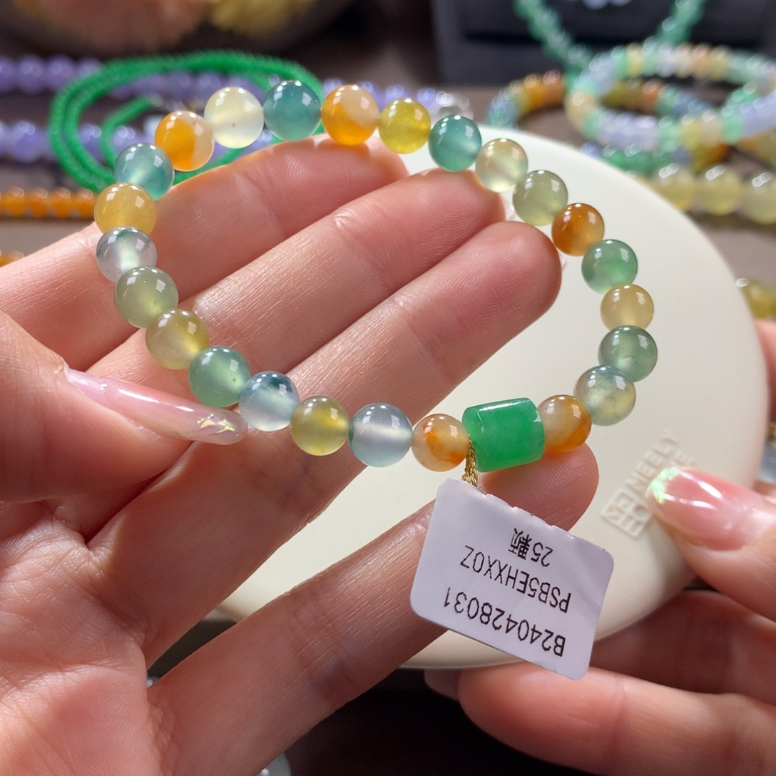 翡翠手链未镶嵌冰油画卡6.3-7.5