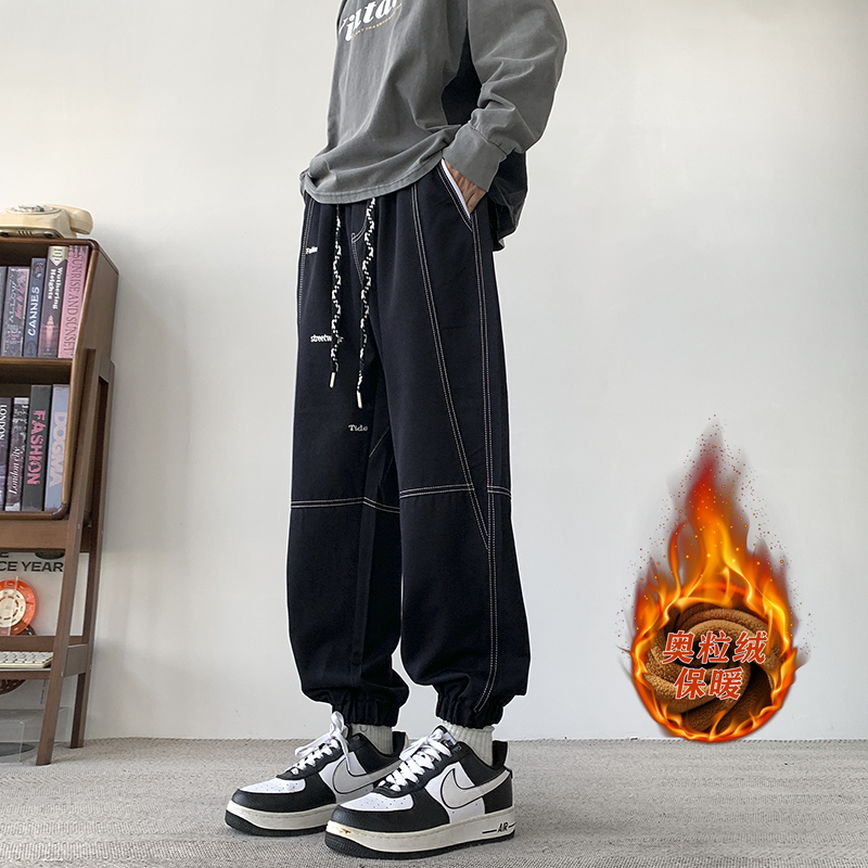 秋冬阳离子三防牛仔裤束脚裤男士垂感百搭大码男装宽松休闲运动裤