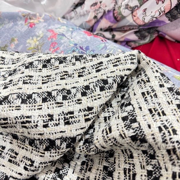 103条纹小清新小香风粗花呢布料服装面料diy手工冬季外套3米价
