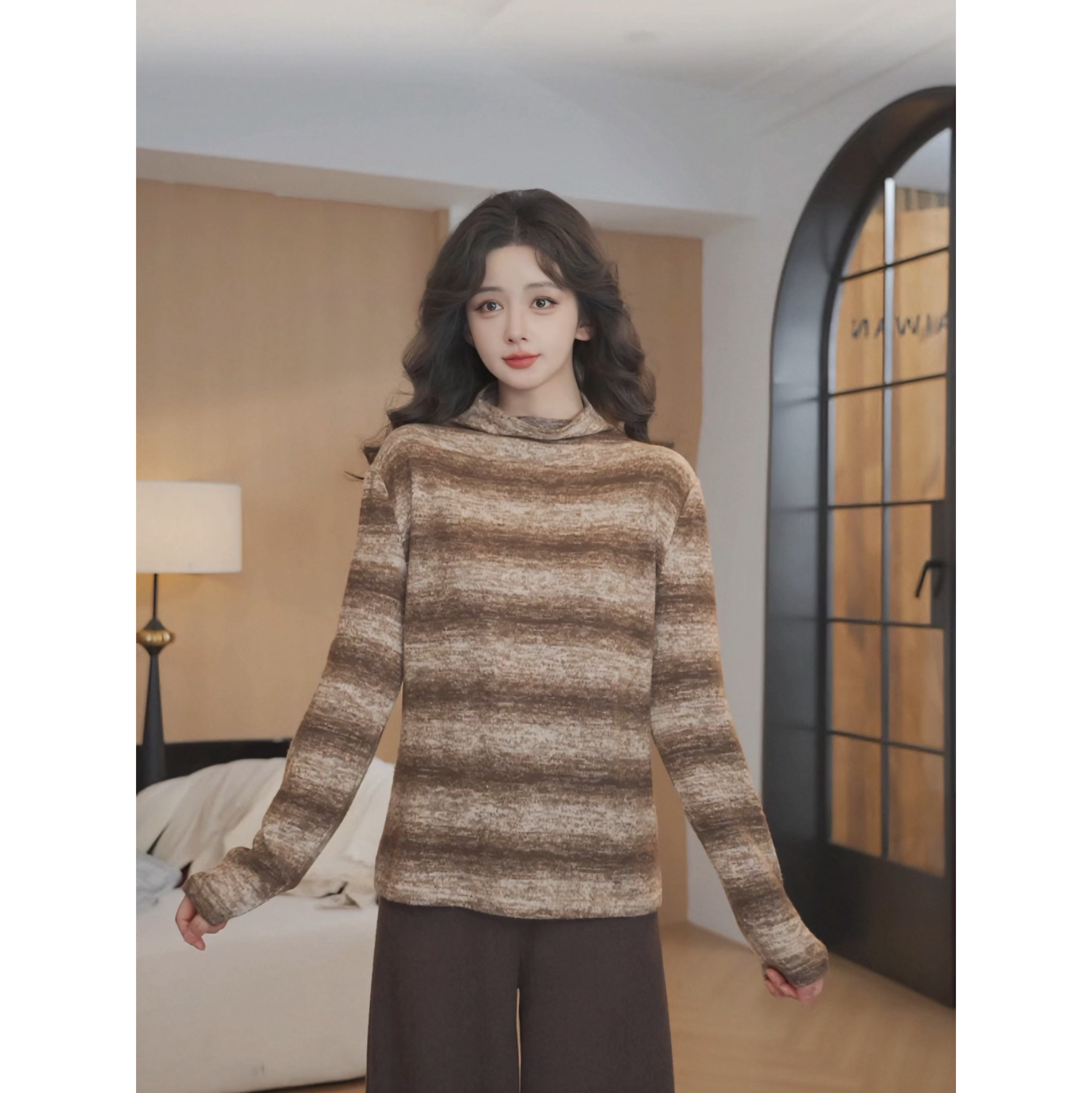 余紫绮【云卷云舒】宽松秋冬中领打底绒感卫衣女YA2588048