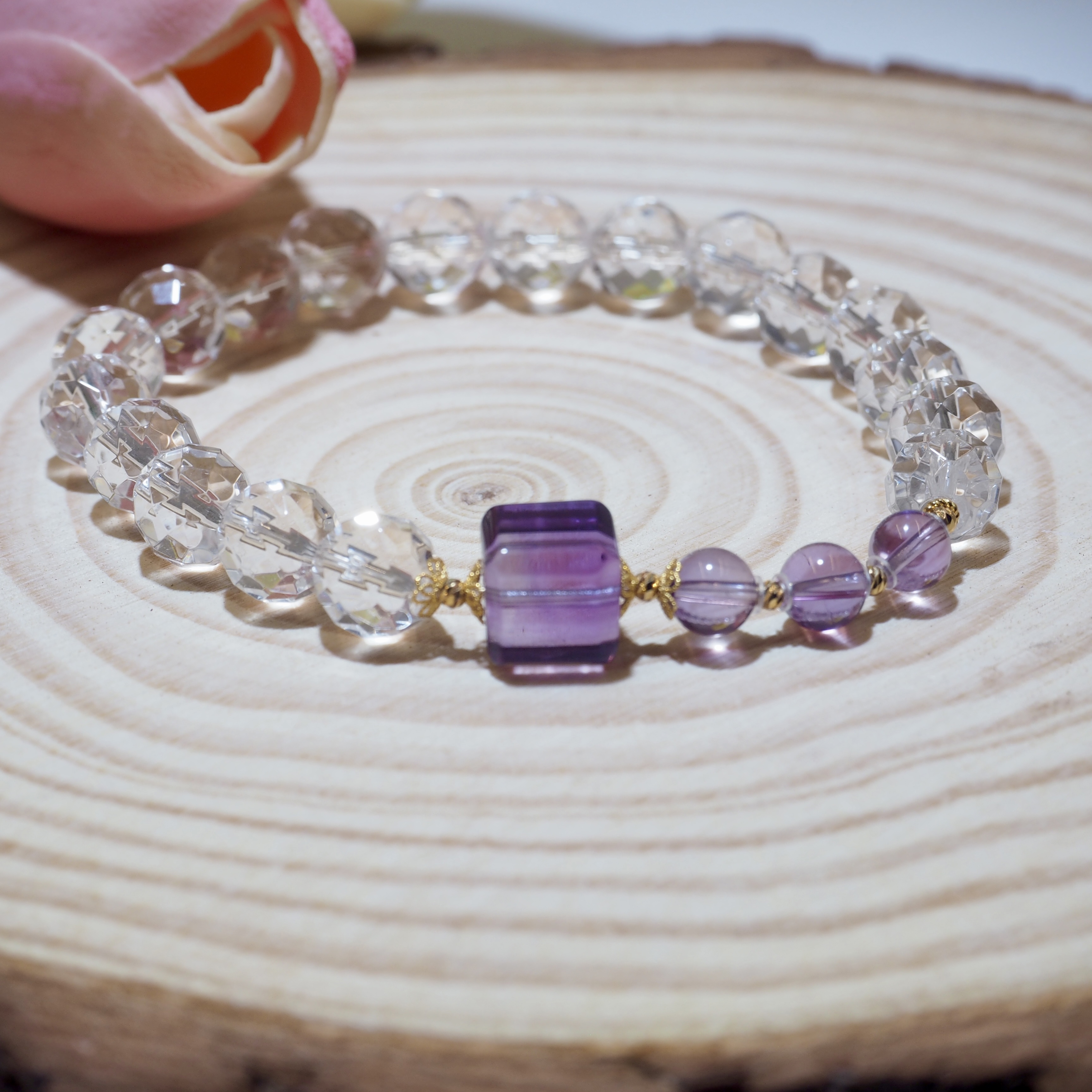 【婉葶珠宝】18K金切面白水晶手串（赠礼盒包装）