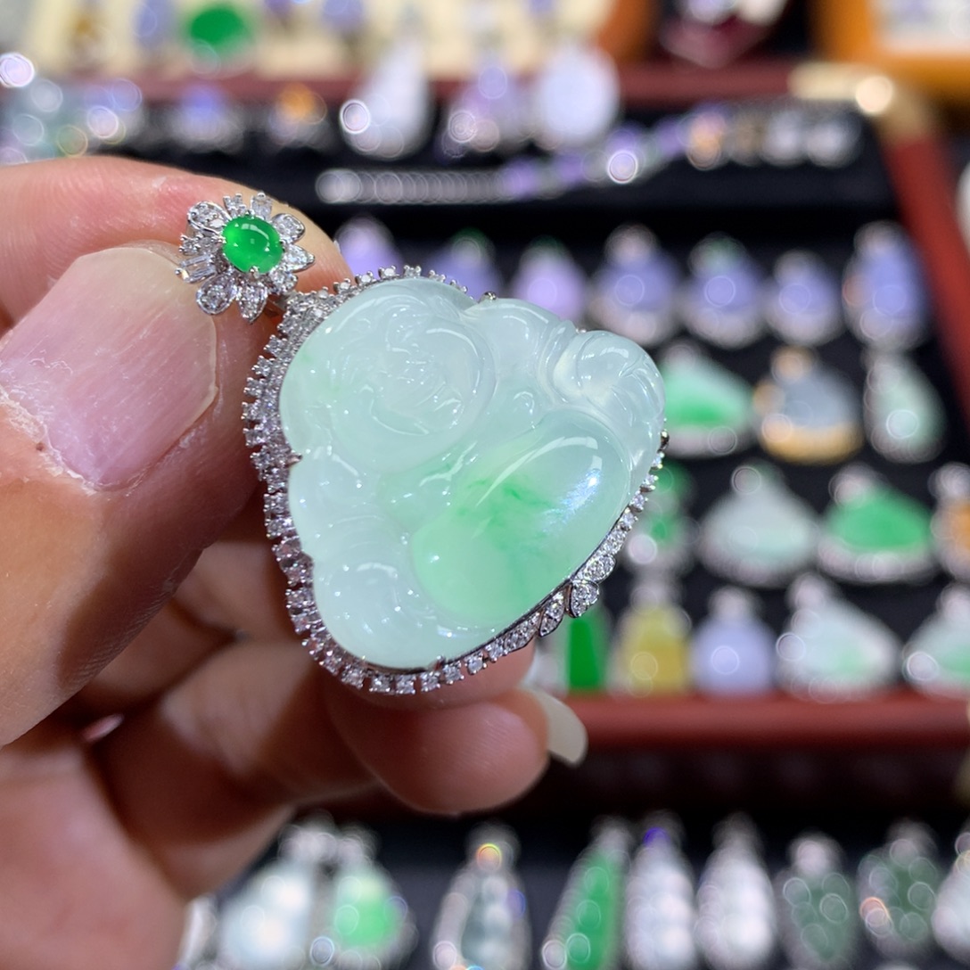 翡翠18K金镶嵌吊坠(不含链)