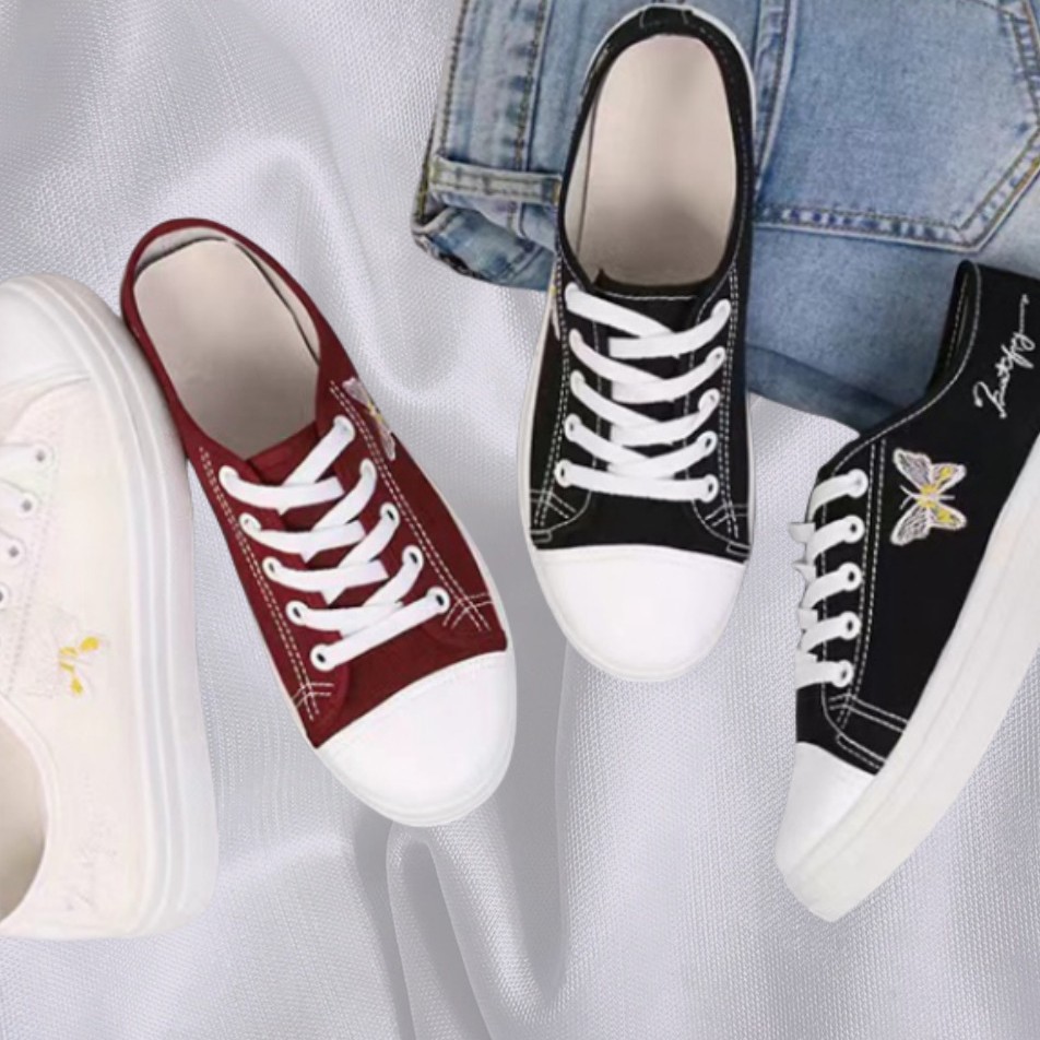 低帮春秋女帆布鞋黑白低帮鞋鞋子平底女鞋厚底学生休闲时尚 A5