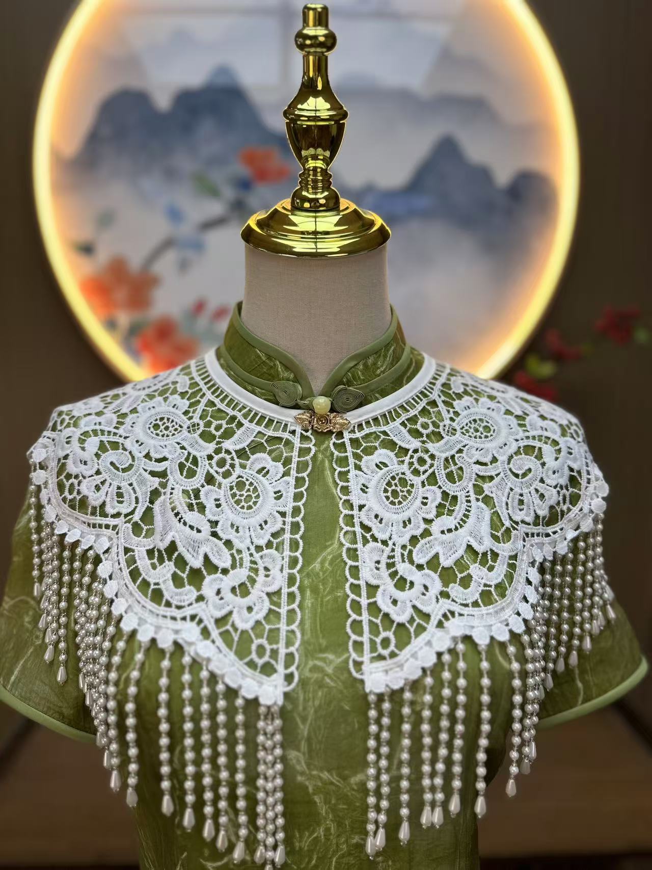 云肩水溶蕾丝手工穿珠夏季国风软网蕾丝披肩