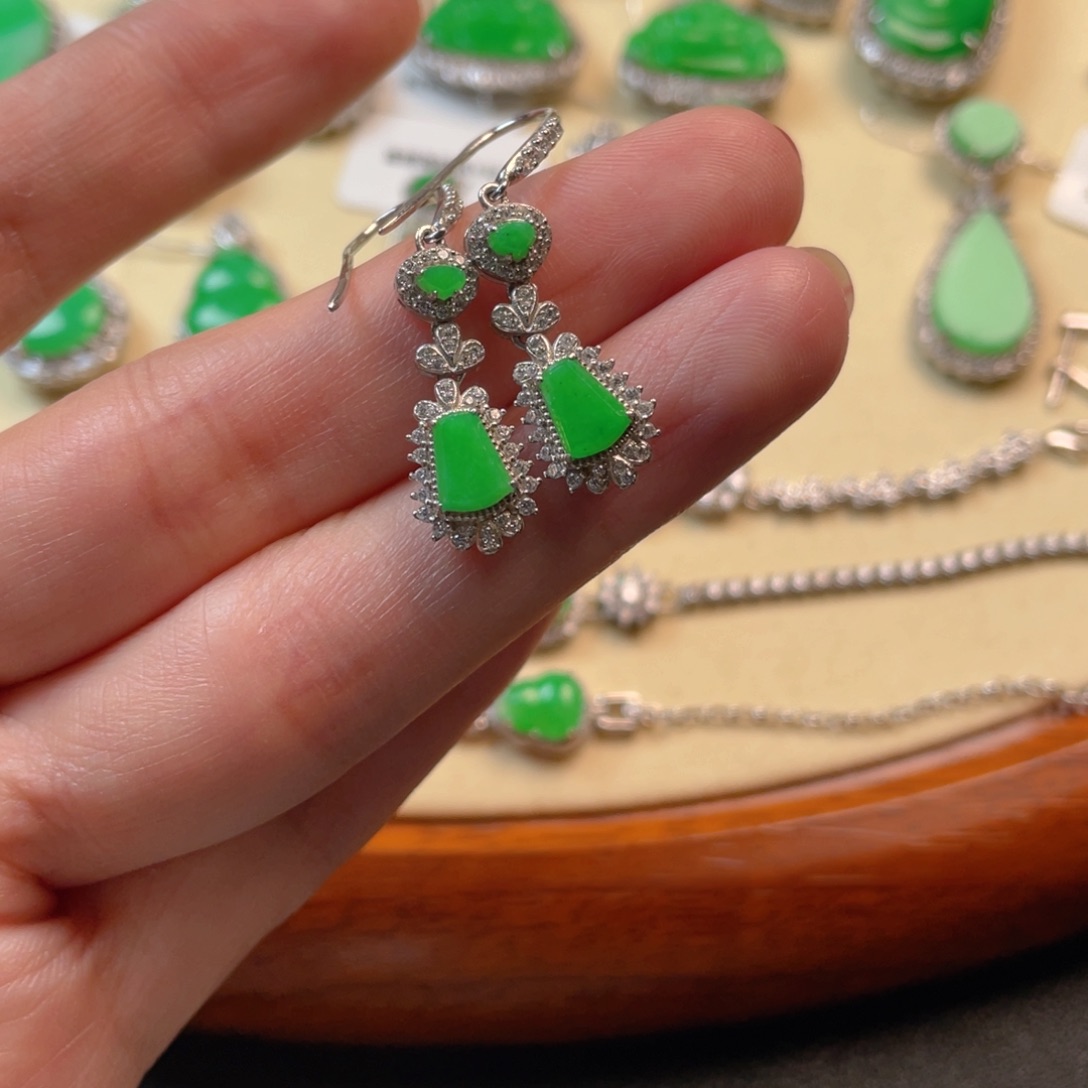 翡翠吊坠(不含链)银S925镶嵌耳坠