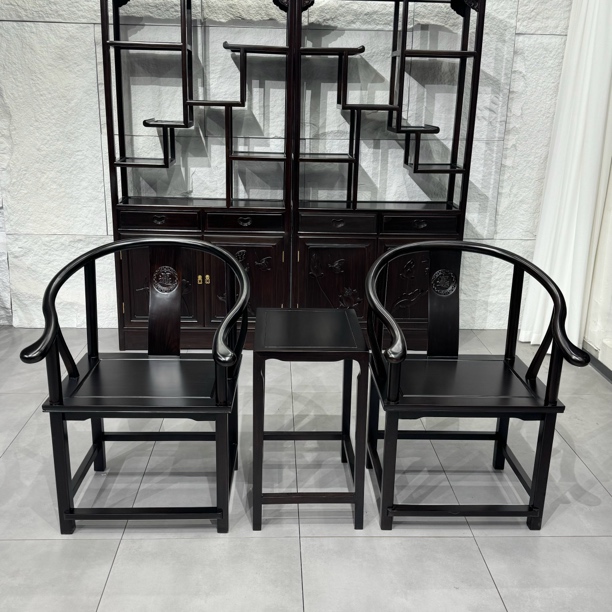 黑檀老料独板圈椅三件套实木椅围椅中堂三件套