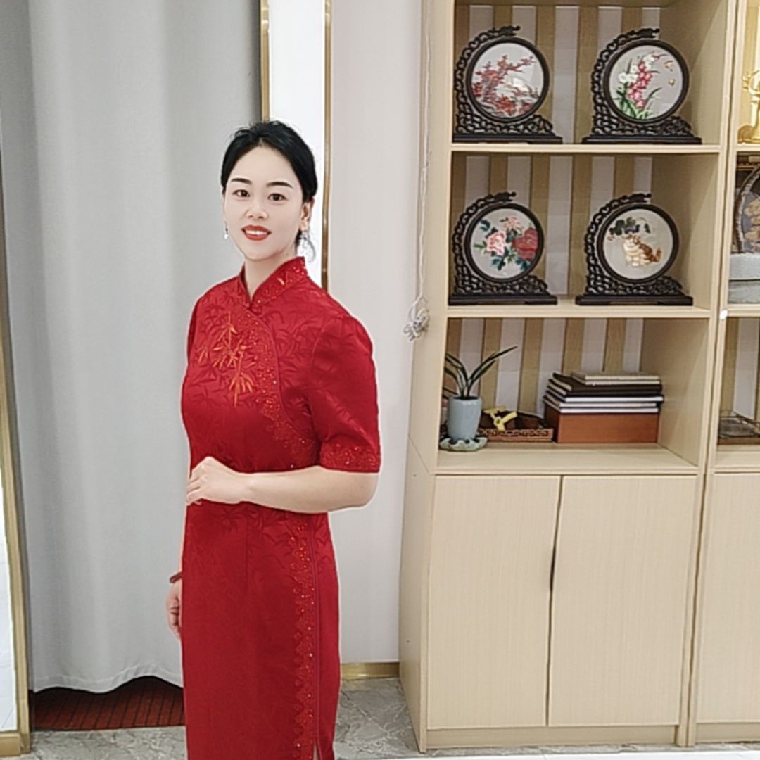 朱紫褕170519立领刺绣中式旗袍喜婆婆喜妈妈婚宴礼服