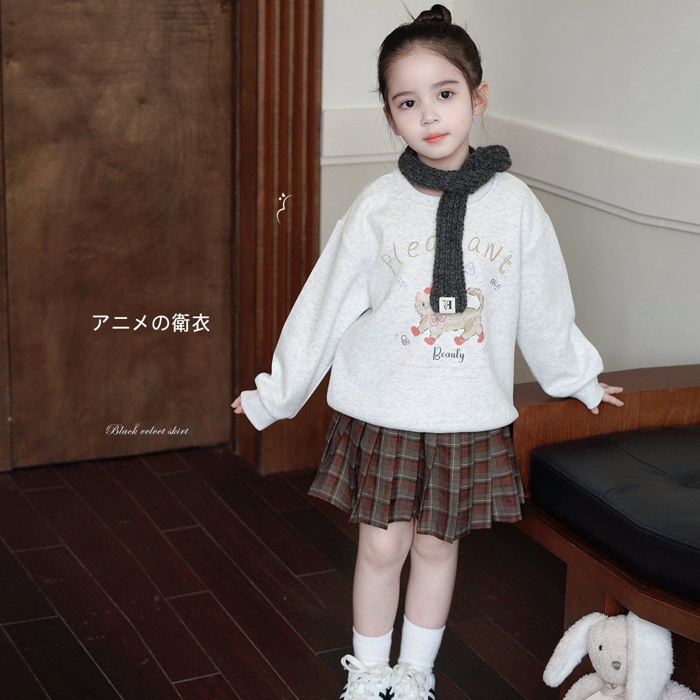 AnnieGirl秋季新款女童韩版卡通卫衣宝宝休闲上衣裙裤套装2025秋