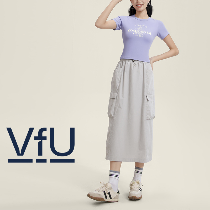 VFU2025新款夏日速干防晒复古系显瘦直筒裙工装运动长裙15081