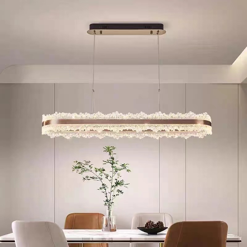 新款水滴冰雕高级感水晶客厅餐厅吊灯轻奢大气简约椭圆餐桌吧台灯