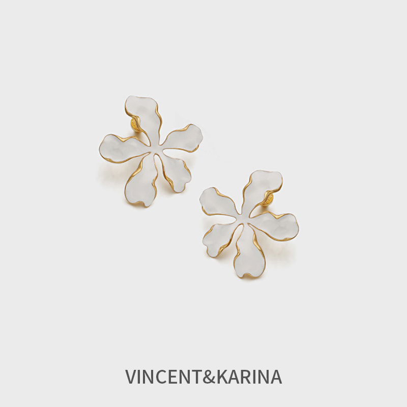 VINCENT&KARINA 铜合金耳饰 【鸢尾花】手工新中式花朵大无耳洞耳夹