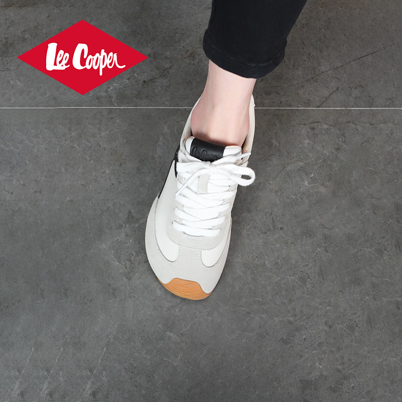 Lee Cooper2025年春季新款德训鞋复古显经典休闲女鞋真皮白色