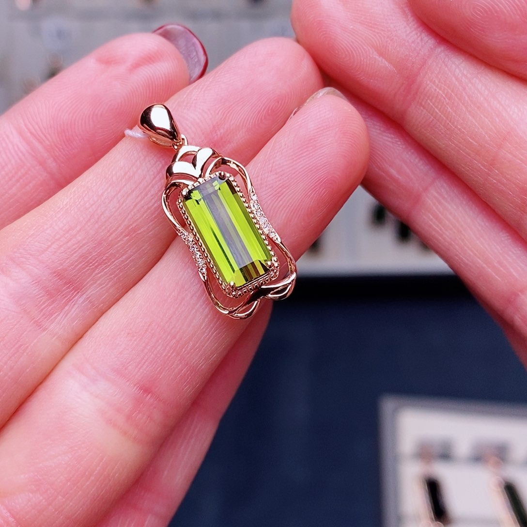 黄色碧玺吊坠18K金镶嵌