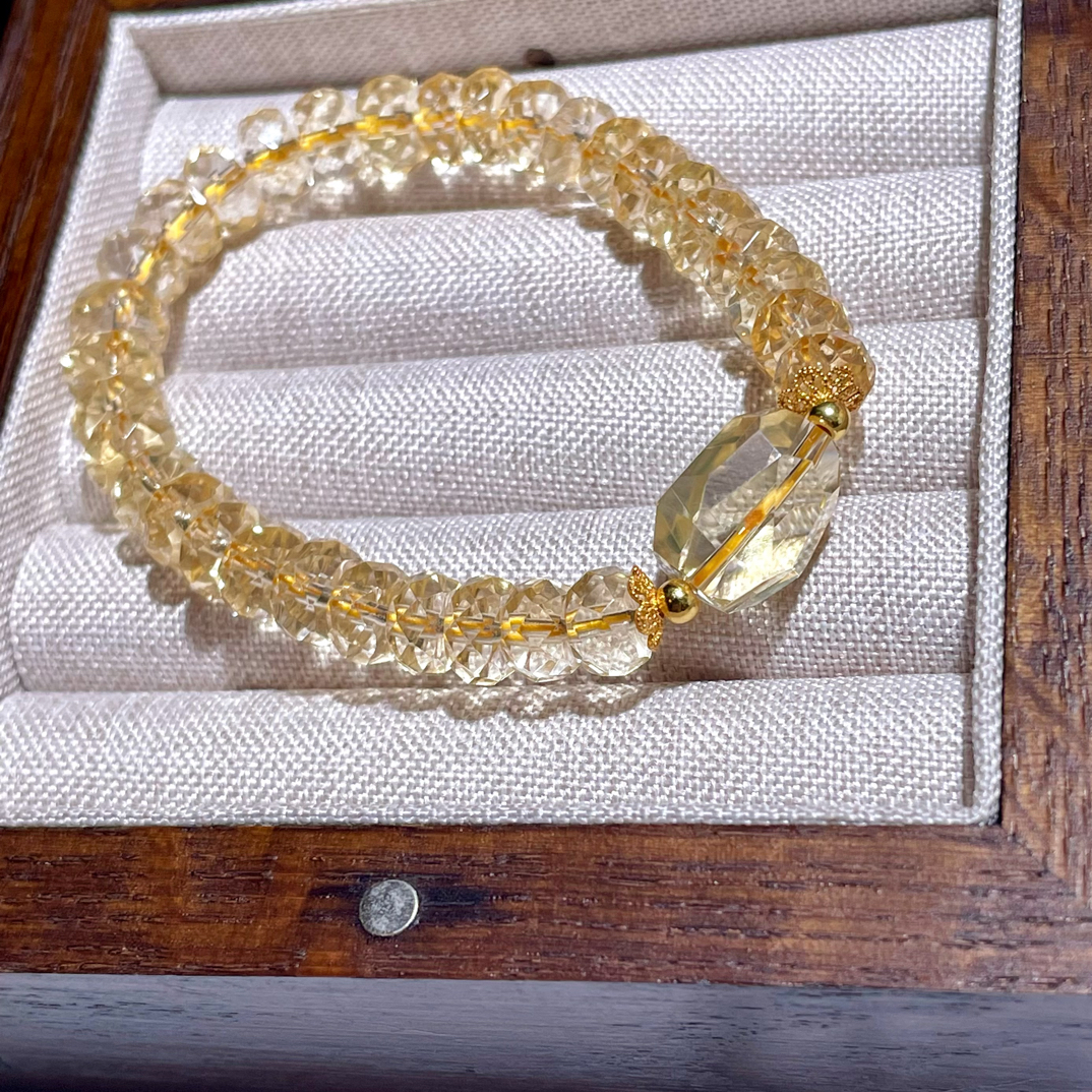 「招米晶宝」天然巴西全净体黄水晶手串轻奢黄水晶随型手链