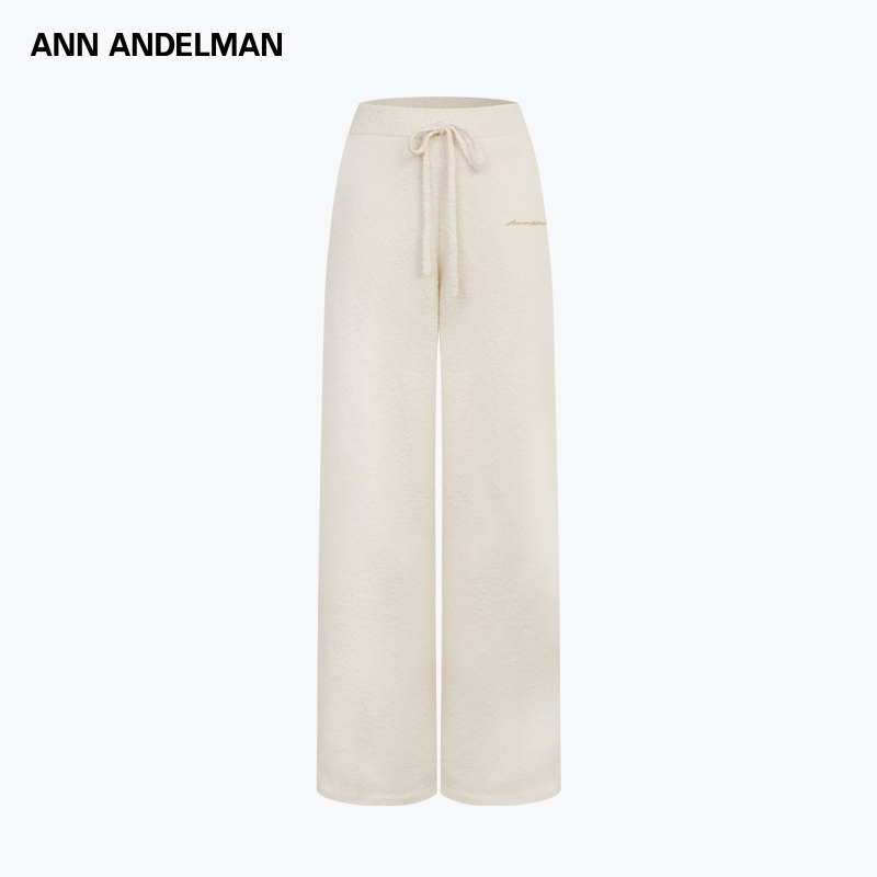ANN ANDELMAN 25秋 时尚设计肌理感休闲抽绳高腰毛织长裤