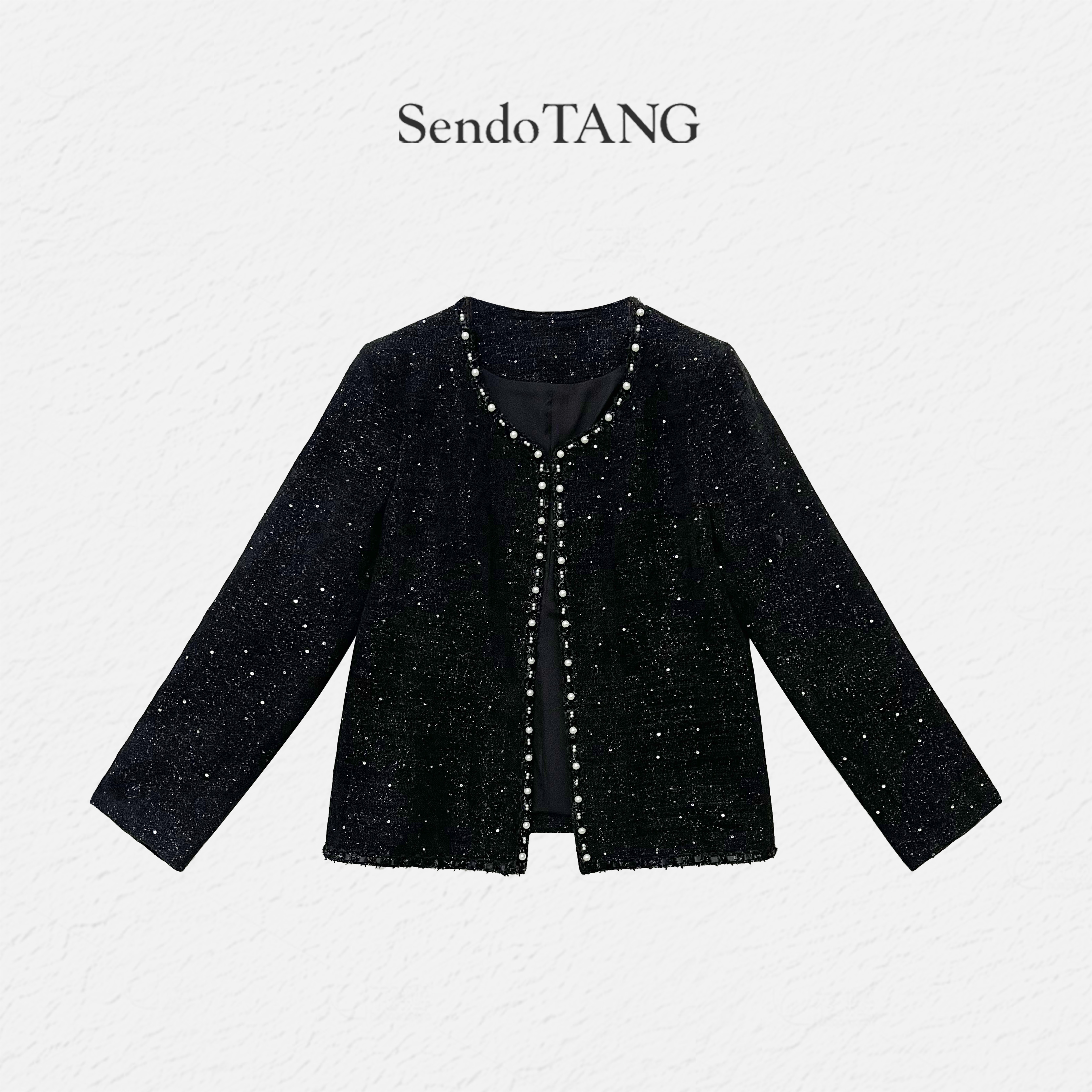 轻奢小香风外套暗黑珍珠小众遮肉高级感显瘦气质【馥雅】大码女装