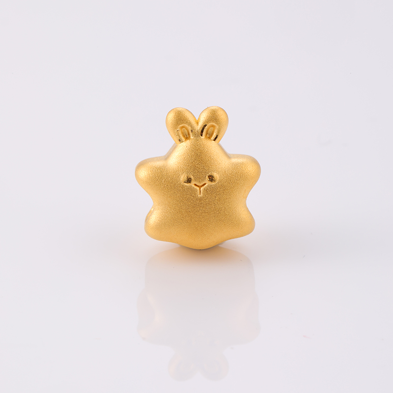足金999星星兔素金3D硬金转运珠手串