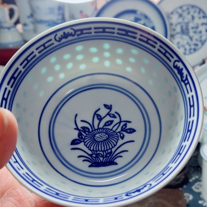 青花玲珑5寸饭碗兰花