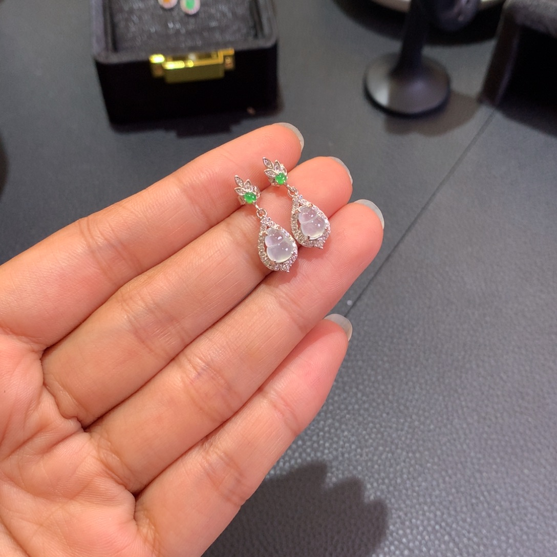 翡翠银S925镶嵌耳饰