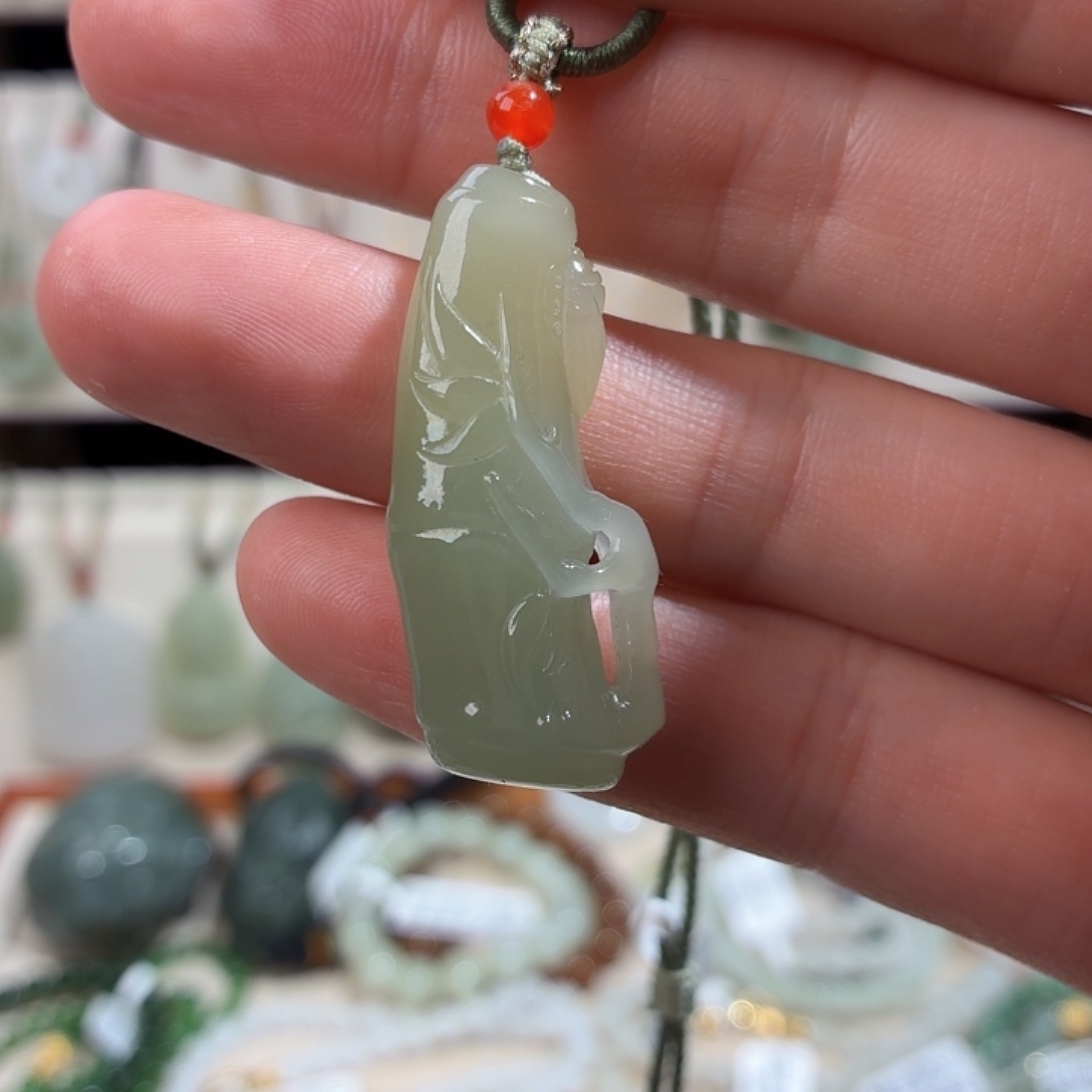 合金颈饰玛瑙/玉髓天然和田玉竹节挂件