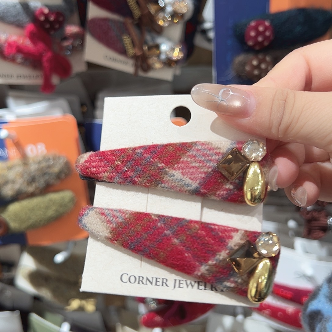 皮质铁合金红色格纹三角掰掰一对