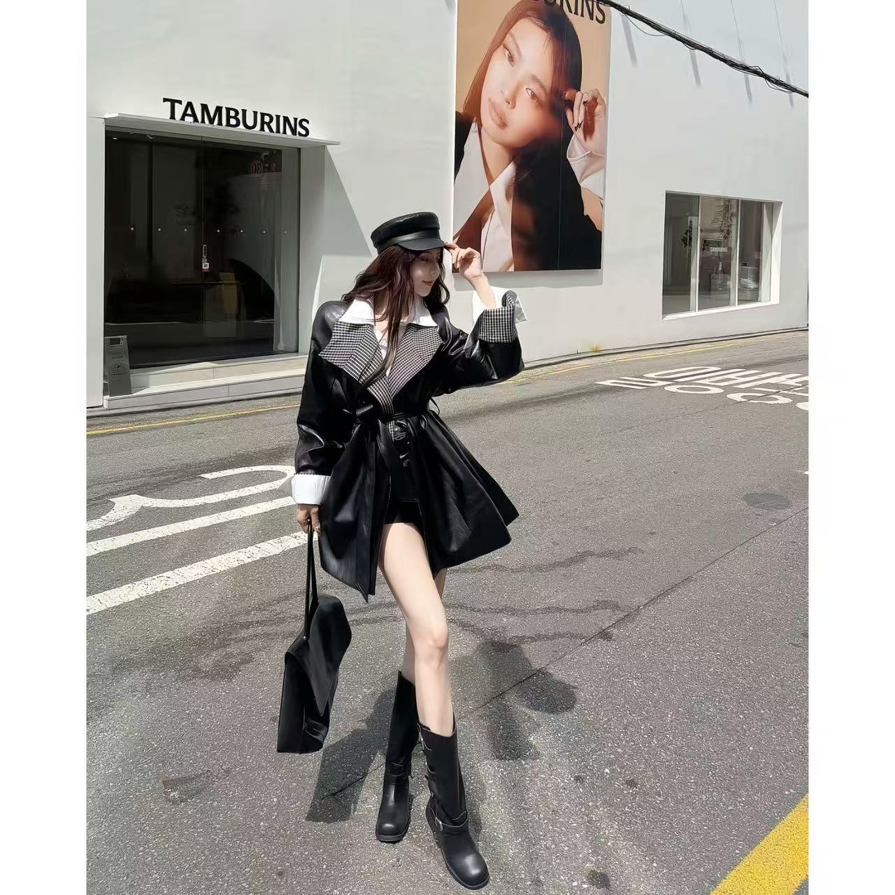 DACPAN-“天生女主”中长款宽松风衣皮外套  2025/盼·PP 86850