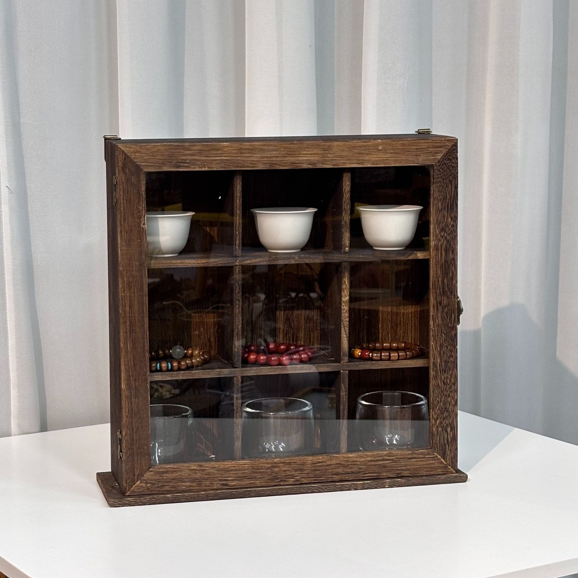 实木侧开门9格复古炭烧精致收纳盒陈列复古木质1154