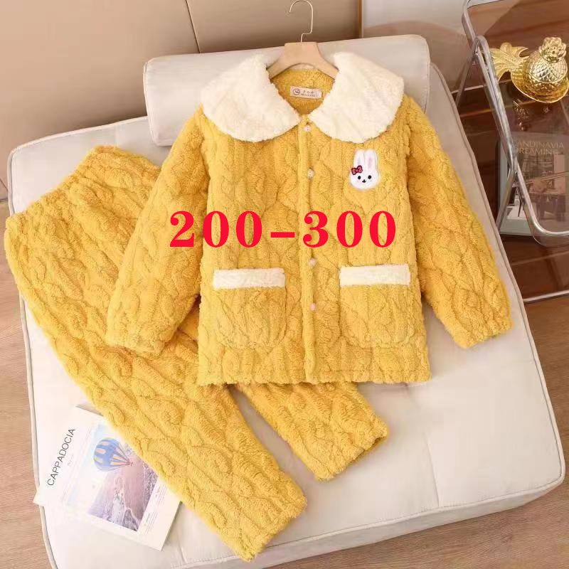 【清仓处理款】冬季三层夹棉拉链加绒加厚女睡衣家居服套装