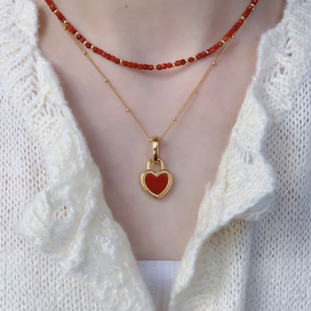 非金属珐琅项链 炽热之心双面爱心 项链
