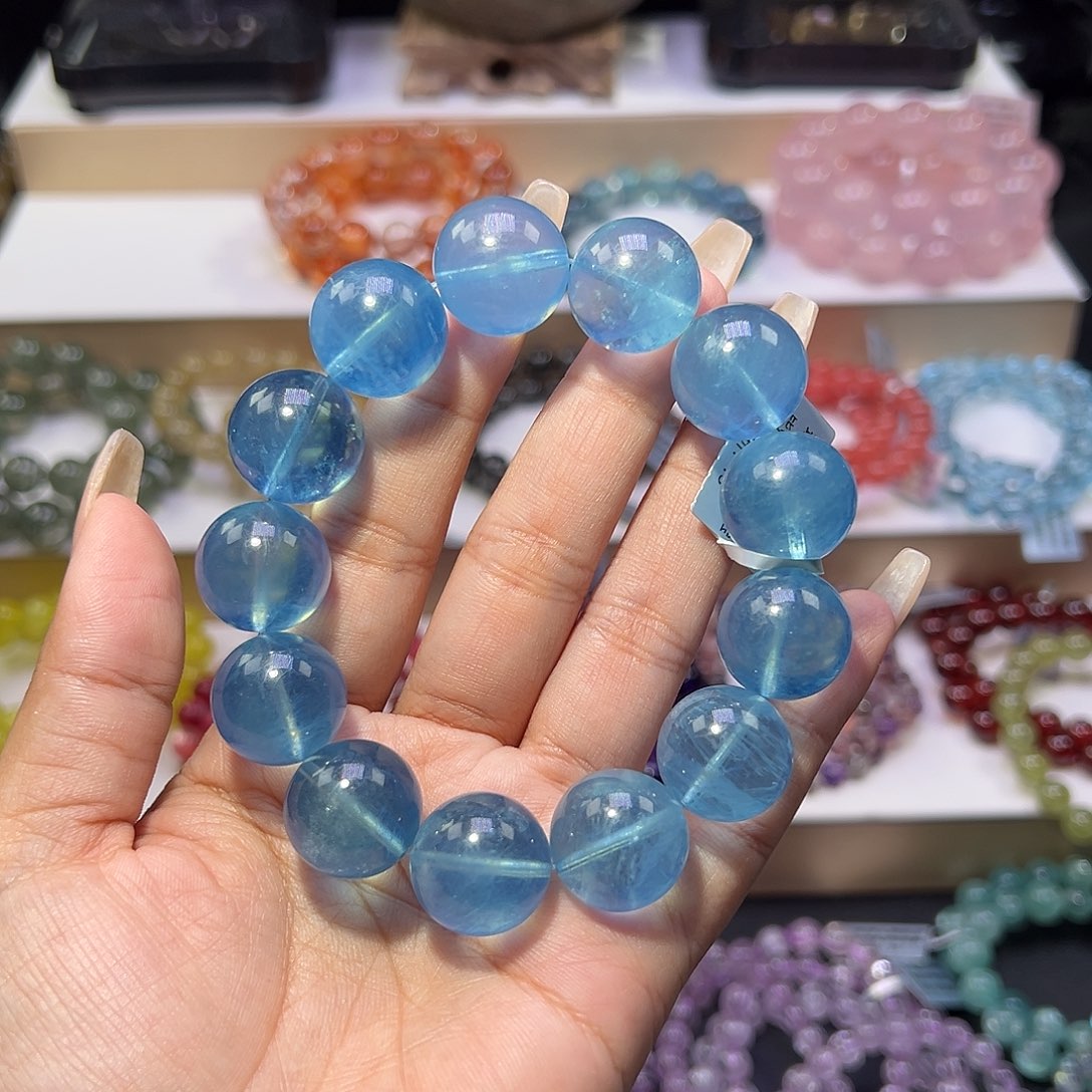 手串未镶嵌水晶梨*海蓝宝冰川蓝17m m