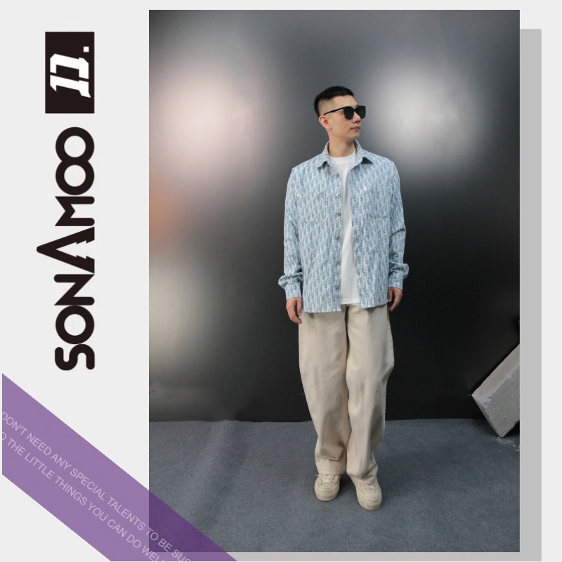 【D13326】满天星蓝底白字男士秋季百搭衬衫外套D13326