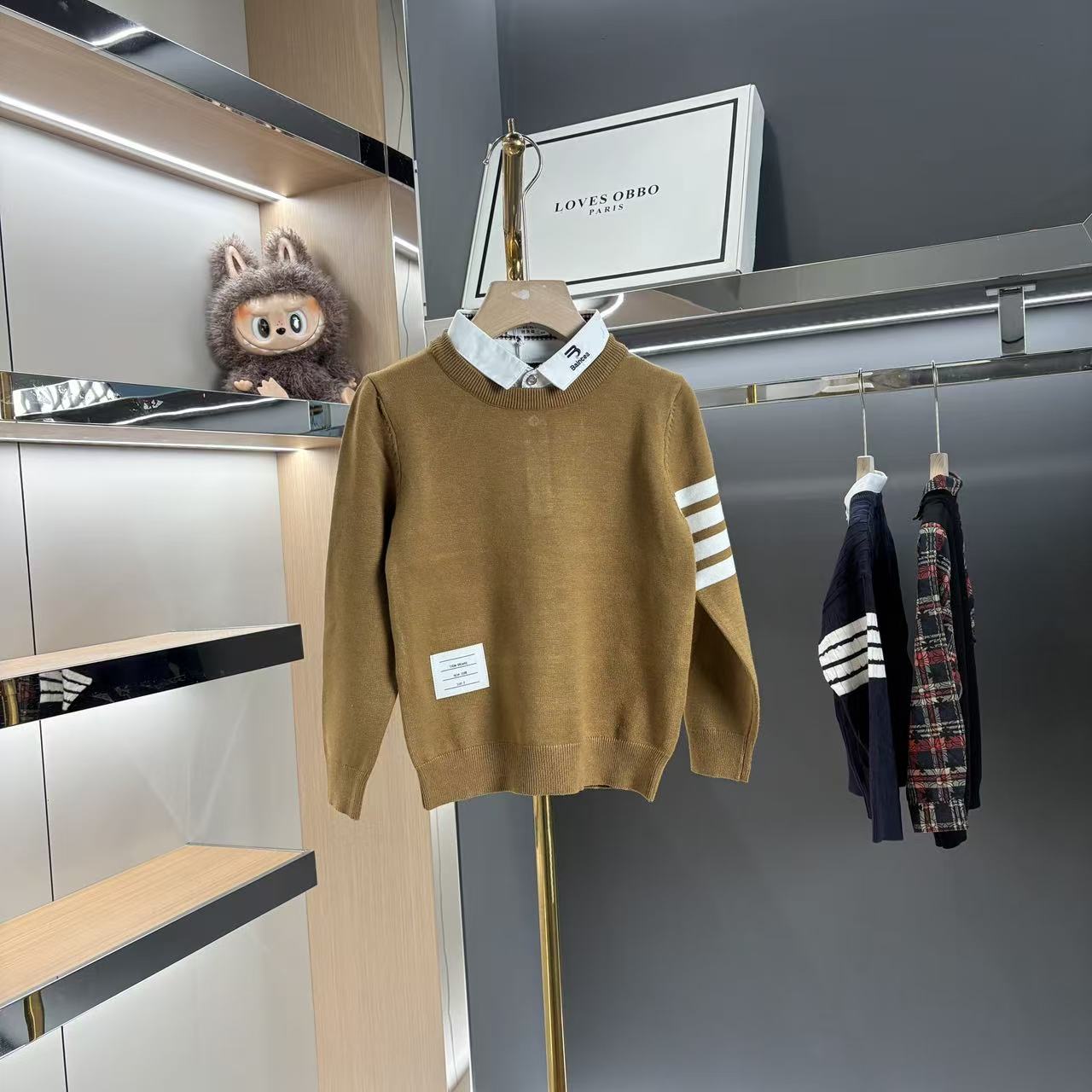 【3585】刺绣针织秋冬重工衬衫领假两件针织衫圆领毛衣春款百搭