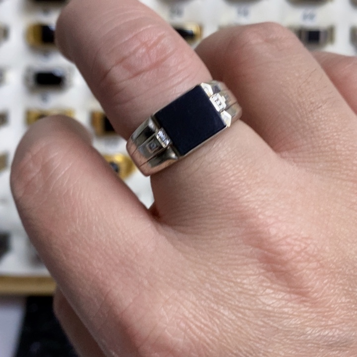 翡翠戒指银S925镶嵌墨翠戒指