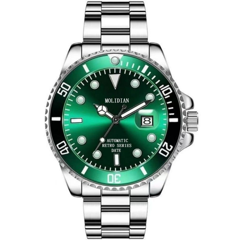 【专柜直发】男士高档商务镶钻双日历防水夜光钢带菱形腕表-自然