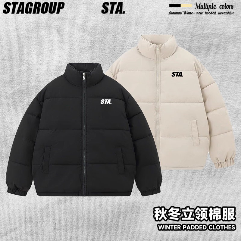 STA国潮冬季3D立体胶素棉衣棉服韩版棉美式男加厚保暖外套面包服