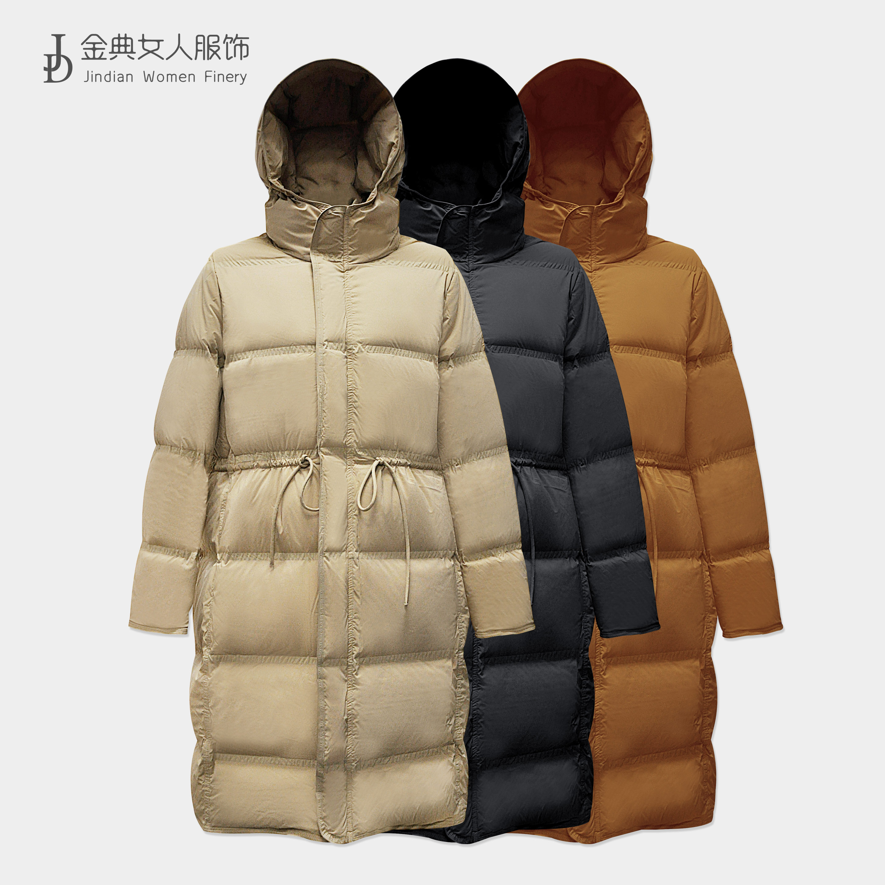 【金典女人服饰】设计感秋冬连帽舒适抽绳羽绒服    百搭女外套8377