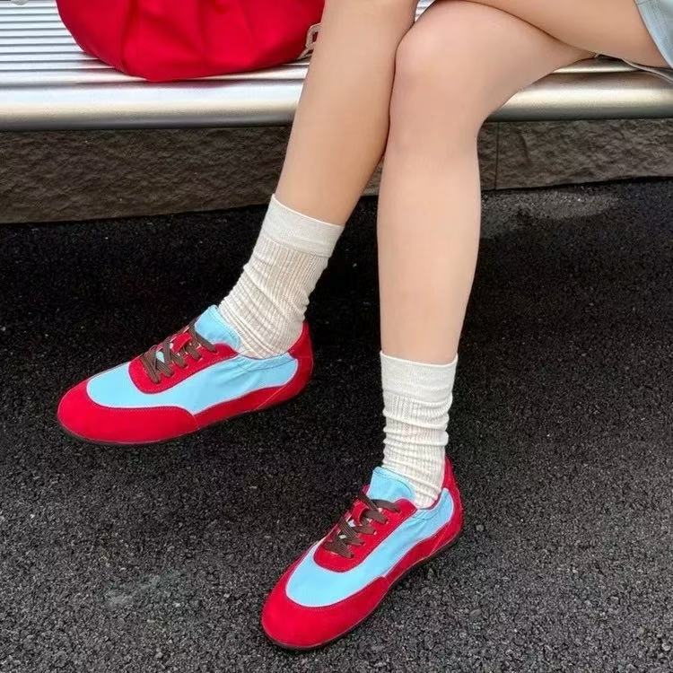 98108新款真皮软底德训鞋女糖果多巴胺拼色时尚休闲运动鞋阿甘鞋
