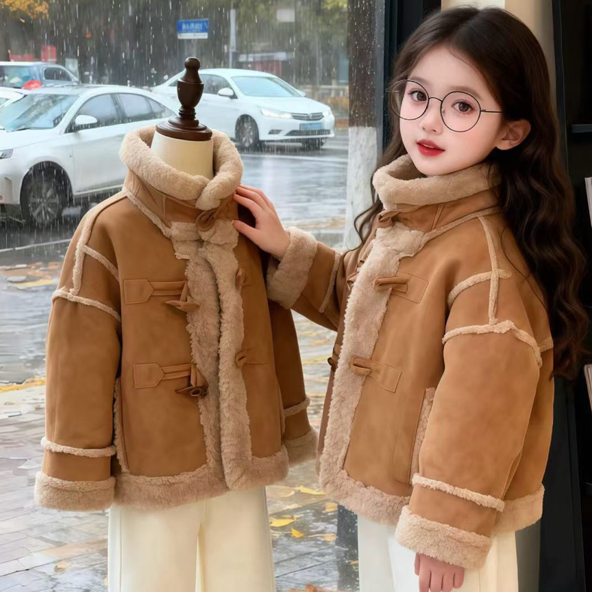 韩版女童男童立领冬款秋冬冬季普通外套加绒加厚款