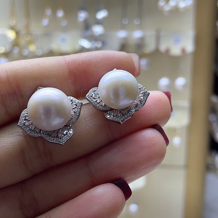 淡水珍珠耳饰银S925镶嵌