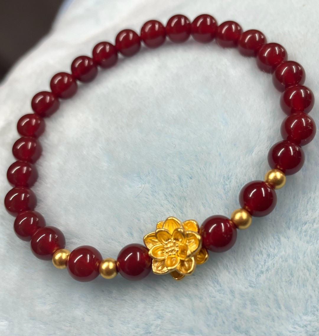 （2）足金卡10莲花+3.5mm金珠4颗（赠卡六红玛 瑙/玉 髓手串）@011